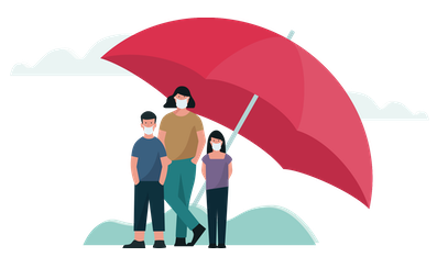 Family under umbrella illustration: A heartwarming image of a family huddled together under a colorful umbrella, finding comfort and protection in each other's presence.