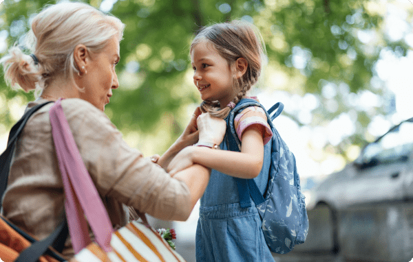 Mum and daughter prepare for school.