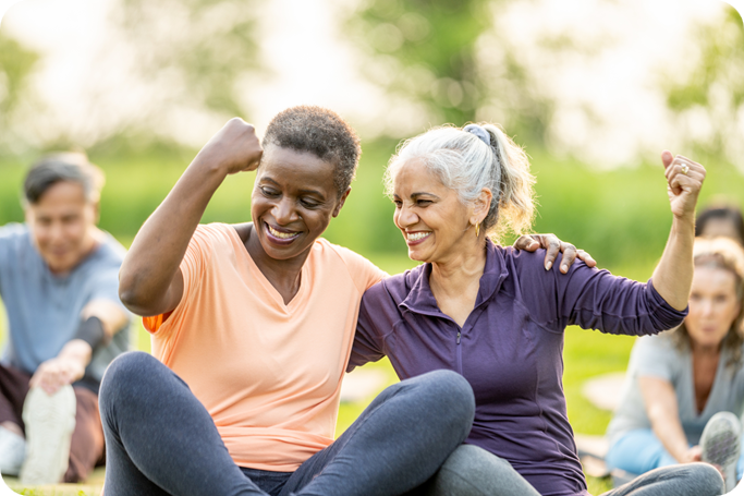 Active Senior Friends Exercising Outdoors With Joy and Positivity