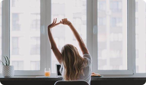 Busy woman doing gymnastics for body relaxing