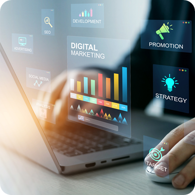 Digital marketing for promotion of products with social media, email, website and channel search engine.