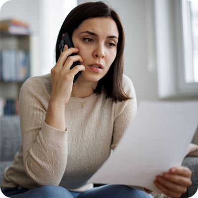 Frustrated woman contacting customer service