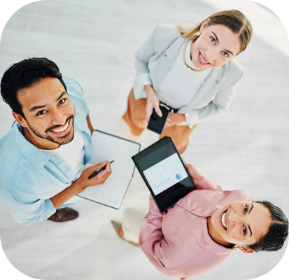 business people with tablet, phone and notes