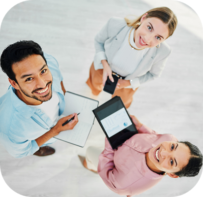 business people with tablet, phone and notes