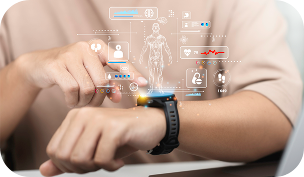 Man use smart watch for health care technology monitoring