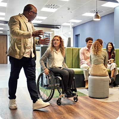 Business people meeting and moving through modern office