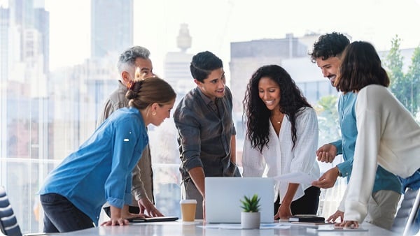 diverse team collaborationg in an office