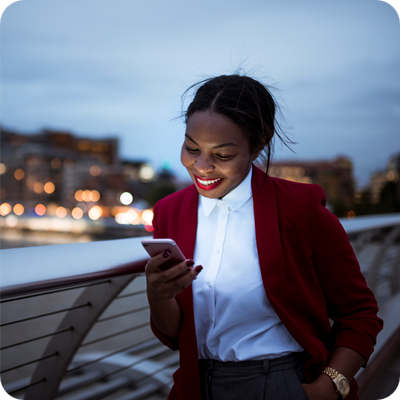 Front view photo of a woman using digital tablet in London