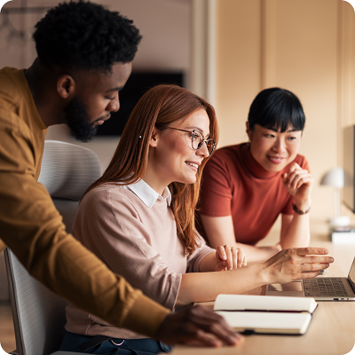 three young collegues working together