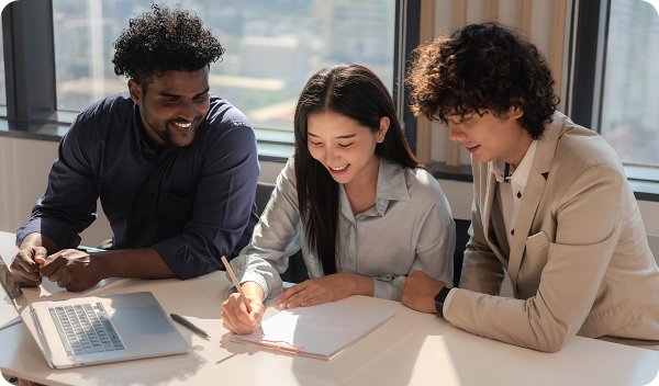 three young collegues working together