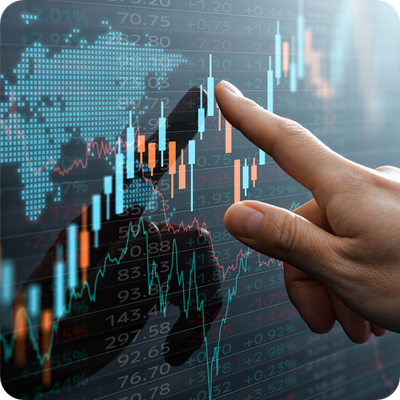 Candlestick chart and data of world financial market