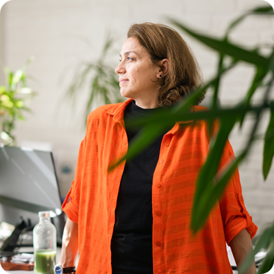 Portrait of businesswoman in her environmentalist green office