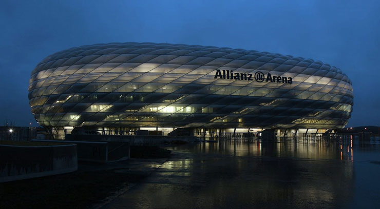 Allianz Arena in Munich, Germany celebrates Earth Day by turning of the lights.